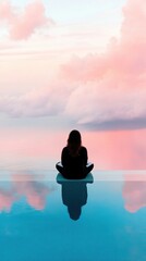 Poster - Mindful Horizons Tranquil Remote Work Meditation - Ethereal Digital Wellness Landscape for Gen Z Self-Care and Productivity Optimization