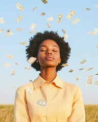 Aufkleber - Abundance Mindset Millennial Wealth Visualization with Serene Gen Z Entrepreneur in Pastel Aesthetic - Manifesting Financial Freedom and Mindful Prosperity
