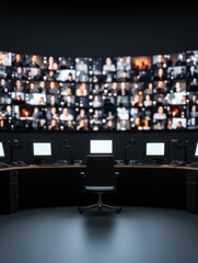 Fototapete - AI-Powered Surveillance Nexus Cutting-Edge Digital Monitoring Hub Transforming Urban Security with Hyper-Connected Crowd Analytics Technology