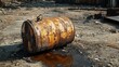 © Kitta Studio - Corroded Fuel Tank Leaking Oil on Ground Surrounded by Debris