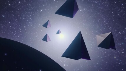 Wall Mural - Abstract Pyramids Floating in Starry Galaxy Background, 4K 60.