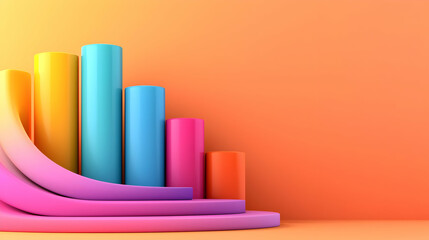 Wall Mural - colorful 3d cylindrical chart on orange background