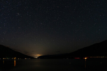 Wall Mural - night stars above Shuswap lake beautiful landscape view