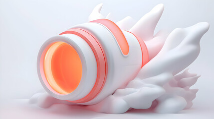 Wall Mural - futuristic nuclear engine design: abstract 3d rendering of white and orange geometric shapes