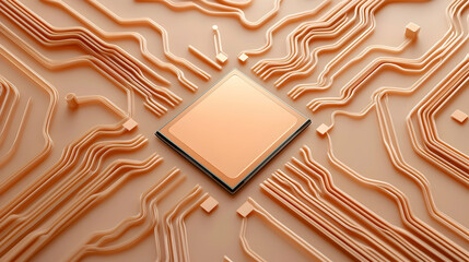 Wall Mural - futuristic orange chip with light beam and circuits
