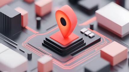 Wall Mural - glowing red location pin on a circuit board