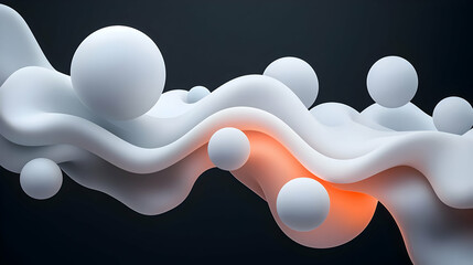 Wall Mural - glowing white spheres flowing on dark background