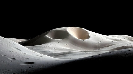 Gray Lunar Surface with Crater and Hills on Black Background