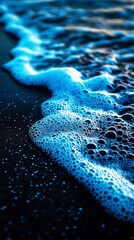 Poster - Close up view of ocean foam creating unique patterns along the sandy beach at dusk : Generative AI
