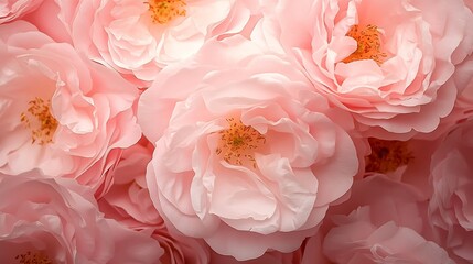 Poster - Stunning close-up of delicate pink peony flowers in full bloom creating a soft and elegant background : Generative AI