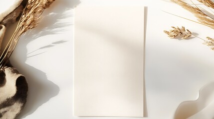 Poster - Elegant blank stationery with dried flowers and natural textures in soft light : Generative AI