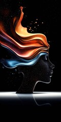 Aufkleber - Stunning Abstract Portrait with Colorful Fluid Hair and Sparkling Effects in Dark Background : Generative AI