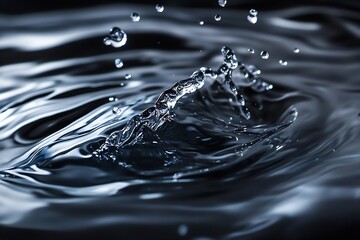 Leinwandbilder - Captivating close-up of water droplets splashing over a dark surface showcasing fluid motion : Generative AI