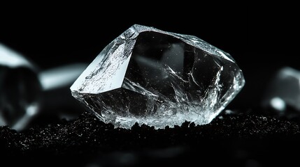 Poster - Clear Raw Crystal Gemstone Isolated on Black Background with Fine Details : Generative AI