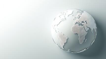 Poster - Minimalist White Globe of Earth with Detailed Continents on a Soft Gray Background : Generative AI