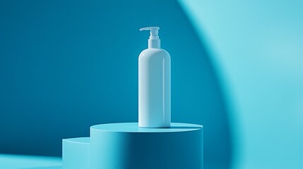 Aufkleber - Minimalist image of a sleek modern bottle on a solid geometric structure against a striking blue background : Generative AI