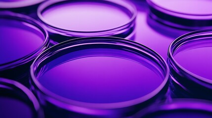 Poster - Vibrant arrangement of circular purple glass containers showcasing a stylish modern aesthetic : Generative AI