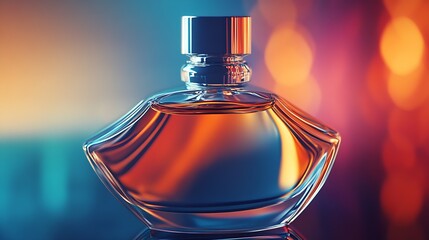 Aufkleber - Elegant Glass Perfume Bottle with Captivating Liquid Reflecting Warm Colors : Generative AI