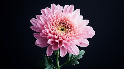 Poster - Beautiful pink chrysanthemum flower showcasing intricate petal design and vibrant colors on a dark backdrop : Generative AI