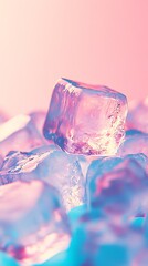 Poster - Glistening Ice Cubes in Soft Pink and Blue Tones Perfect for Refreshing Beverages : Generative AI