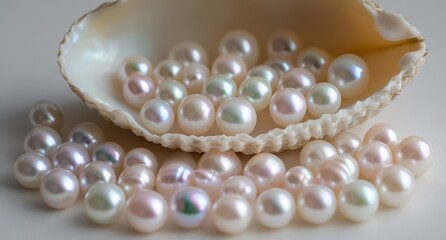Poster - An Array of Lustrous Pearls Artfully Displayed Both in and Outside a Shell : Generative AI