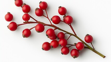 Poster - Close Up of Vibrant Red Berries on Branch Isolated on White Background : Generative AI