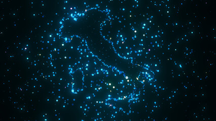 Wall Mural - futuristic digital visualization of italy map composed of glowing blue particles. the abstract cosmi