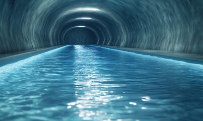 Poster - Underground tunnel with shimmering water reflecting light creates a serene, mysterious atmosphere.