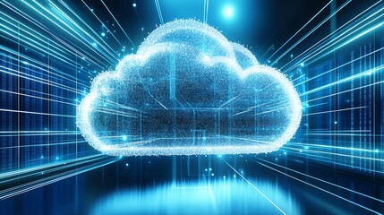 Poster - Illuminated cloud representation conveying the essence of cloud computing with vibrant digital effects : Generative AI