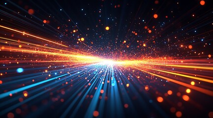 Leinwandbilder - Vivid Display of Colorful Particles and Light Streams Conveying Energy and Motion : Generative AI