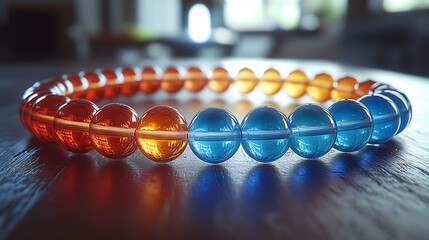 Poster - Elegant glass bead necklace featuring vibrant orange and blue orbs meticulously arranged for a stylish and sophisticated look : Generative AI