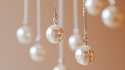 Poster - Detailed View of Exquisite Pearl Beads Hanging Gracefully in Soft Natural Light : Generative AI
