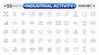 © artshuvo - Industrial Activity outline icon related to medicine manufacturing, medical, production, pharma, factory, for, industry, science, machine, capsule. Editable stroke outline icon.