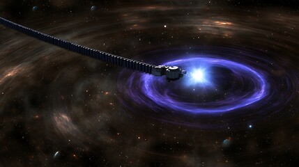 Wall Mural - a large futuristic spaceship hovering near a bright cosmic phenomenon