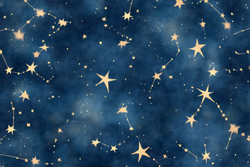 Wall Mural - A Celestial Symphony, Golden Constellations Dance Across a Midnight Sky