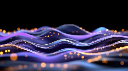 Wall Mural - Abstract wave forms with glowing particles