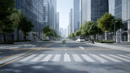 Leinwandbilder - 3D rendered visualization of an eco friendly motor traversing a modern sustainable urban landscape with high rise buildings green spaces and efficient transportation infrastructure
