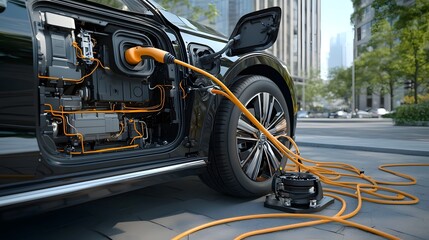 Aufkleber - A cutaway view showcasing the innovative design and technology behind the seamless energy transfer process for an electric vehicle motor in an urban setting