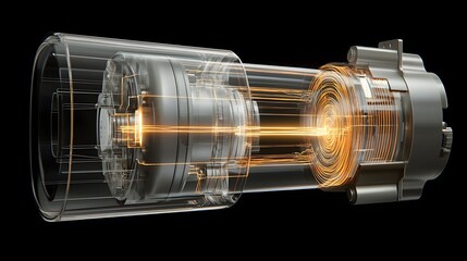 Fototapete - A detailed 3D rendered cutaway showcasing the internal components and magnetic field flow within an electric motor