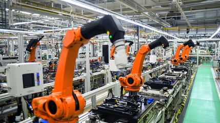 Aufkleber - A highly automated factory floor equipped with a network of precision robotic arms and advanced sensors for efficient manufacturing and production processes