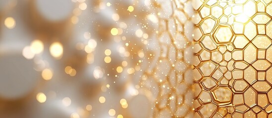 Golden bokeh and honeycomb pattern creating an abstract background