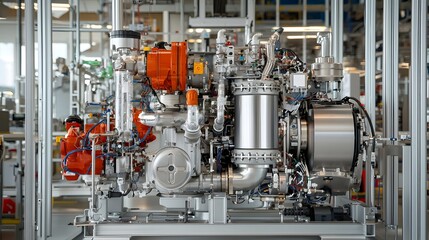 Leinwandbilder - Advanced hybrid vehicle drivetrain system featuring an electric motor and combustion engine seamlessly integrated for improved efficiency and performance
