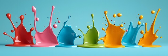 Aufkleber - Colorful energetic paint splashes in a composition against a bright blue background
