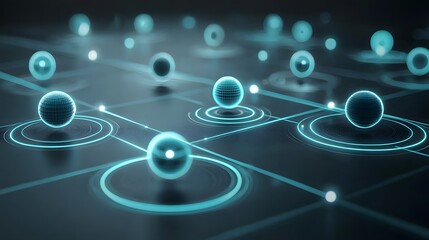 Leinwandbilder - Futuristic digital visualization of abstract techno radar wave patterns and interconnected spheres