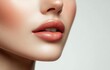 © Fathor - Beautiful female face in close-up, with beautiful lips and skin on a white background. High resolution photography, high detail, aesthetic professional photo, hyperrealistic portrait of an attractive