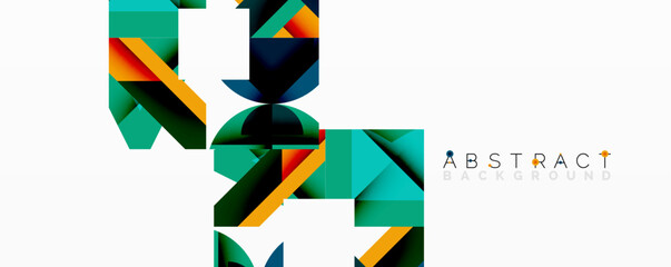 Wall Mural - Abstract geometric artwork with interwoven angular and curved shapes, dynamic composition with smooth gradients and bold contrasts