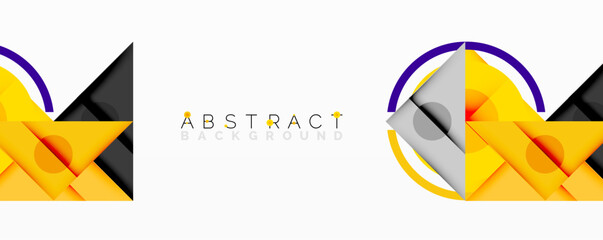 Wall Mural - Geometric abstract design with layered triangles, circles, and gradients, forming a structured pattern with sharp contrasts and depth