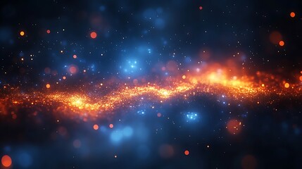 Abstract cosmic scene with bright fiery nebula and sparkling stars against a deep blue space background