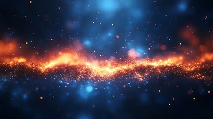 abstract cosmic scene with bright fiery nebula and sparkling stars against a deep blue space backgro