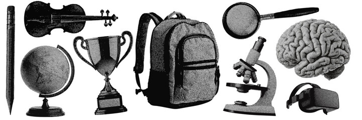 Wall Mural - set of school education halftone grunge vector design elements
